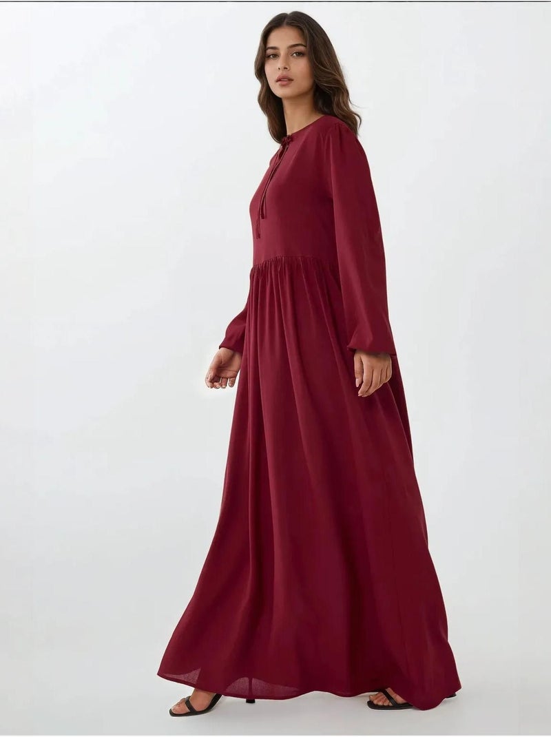 Abito lungo con vestibilità a trapezio e scollo rotondo hiccup Rosso bordeaux - Kiabi
