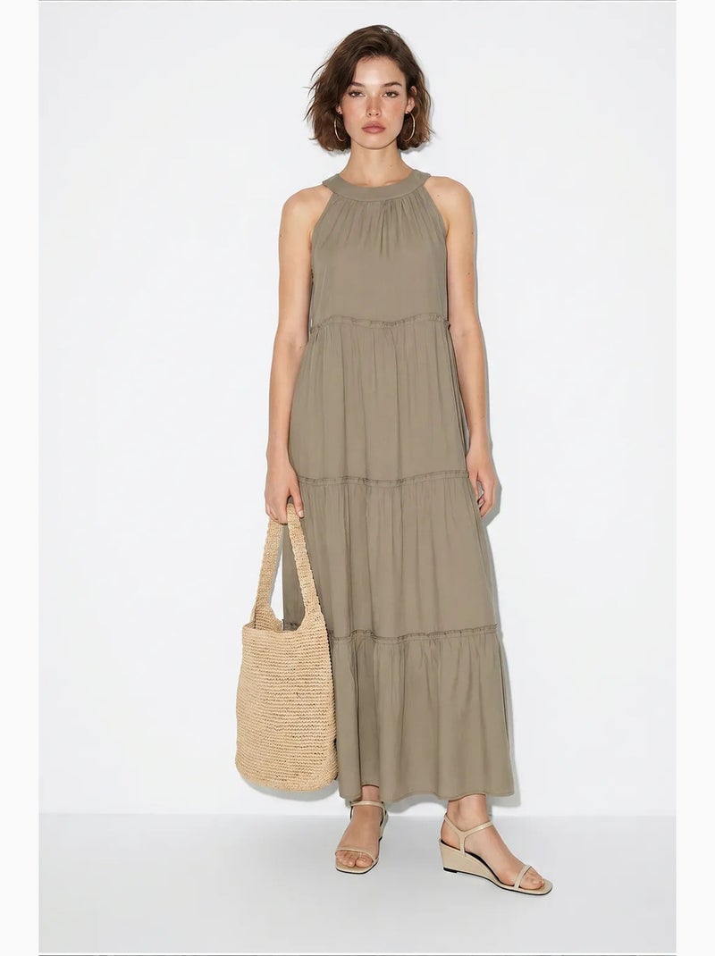 Abito lungo da donna con scollo all’americana lucci Cachi - Kiabi