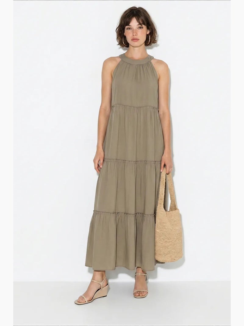 Abito lungo da donna con scollo all’americana lucci Cachi - Kiabi
