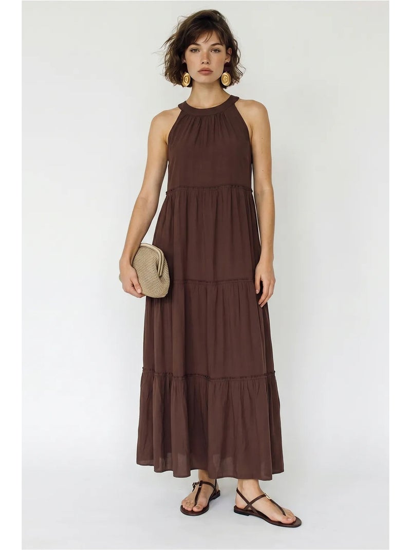 Abito lungo da donna con scollo all’americana lucci Marrone - Kiabi