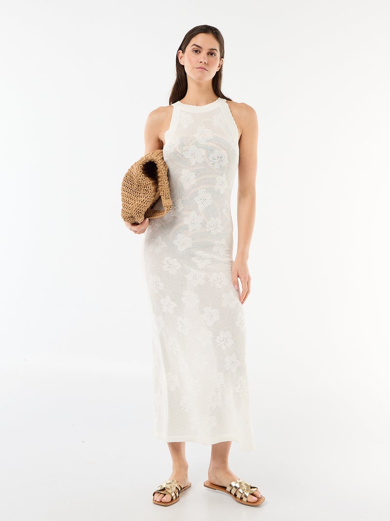 Abito lungo da spiaggia in maglia crochet Bianco - Kiabi