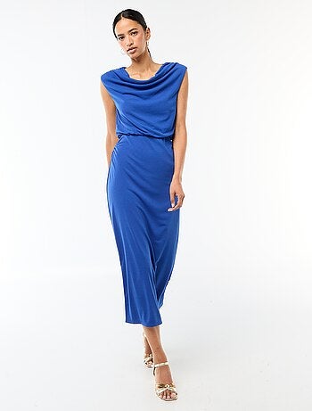 Abito lungo drappeggiato con scollo a cascata