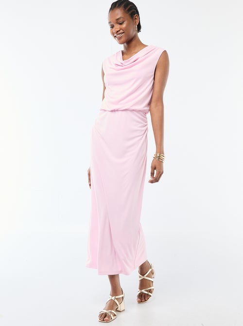 Abito lungo drappeggiato con scollo a cascata - Kiabi