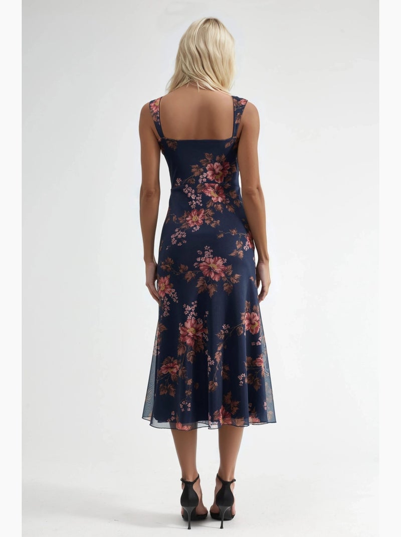 Abito lungo floreale con scollo a cuore hiccup Blu marino - Kiabi