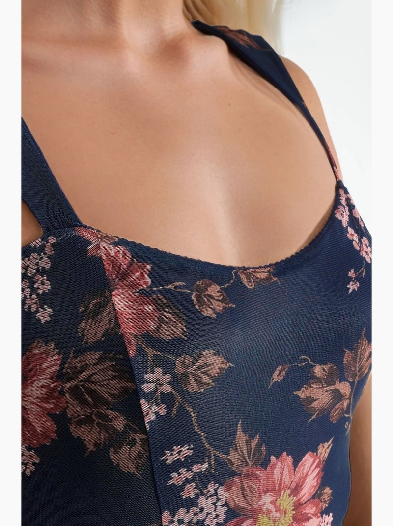 Abito lungo floreale con scollo a cuore hiccup Blu marino - Kiabi