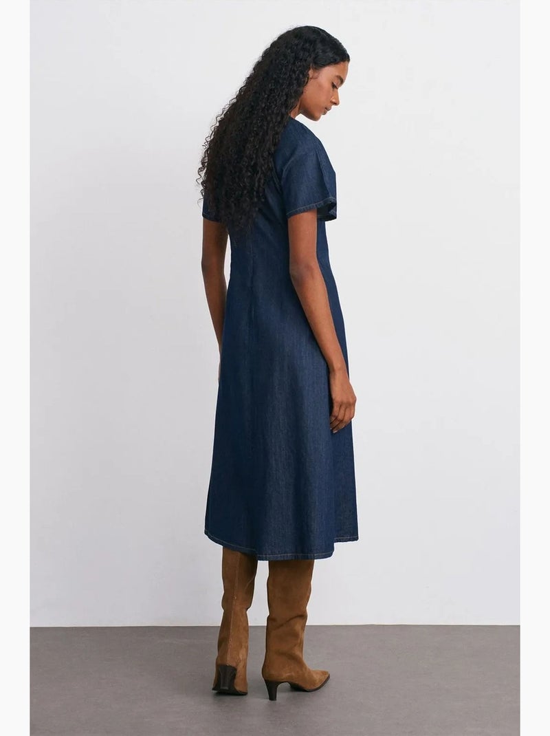 Abito lungo in denim linea svasata dilvin Blu oltremare - Kiabi