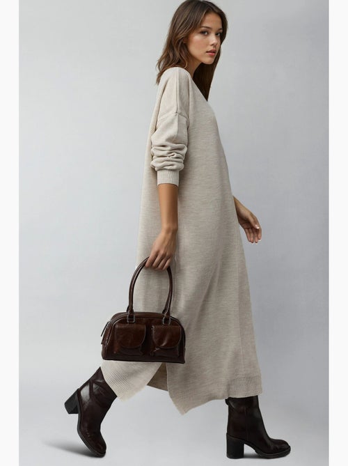 Abito lungo in maglia a coste testurizzate con dettaglio spacco my fashion - Kiabi