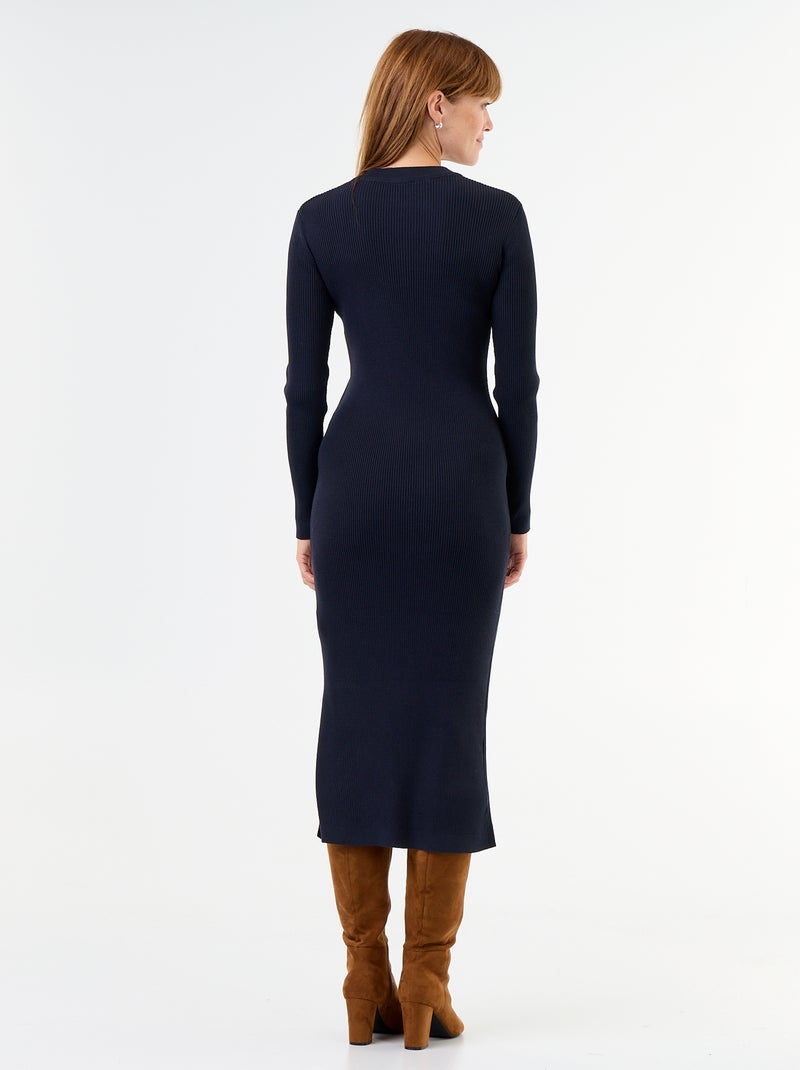 Abito lungo in maglia a costine Blu - Kiabi