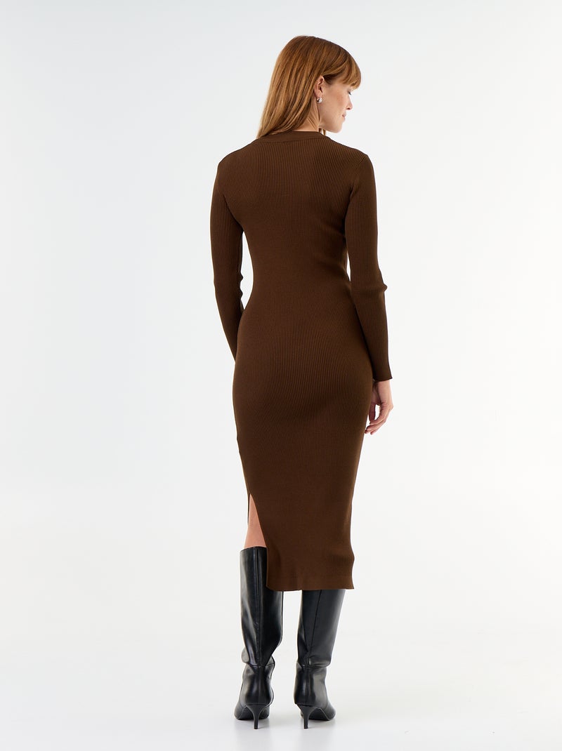 Abito lungo in maglia a costine Marrone - Kiabi