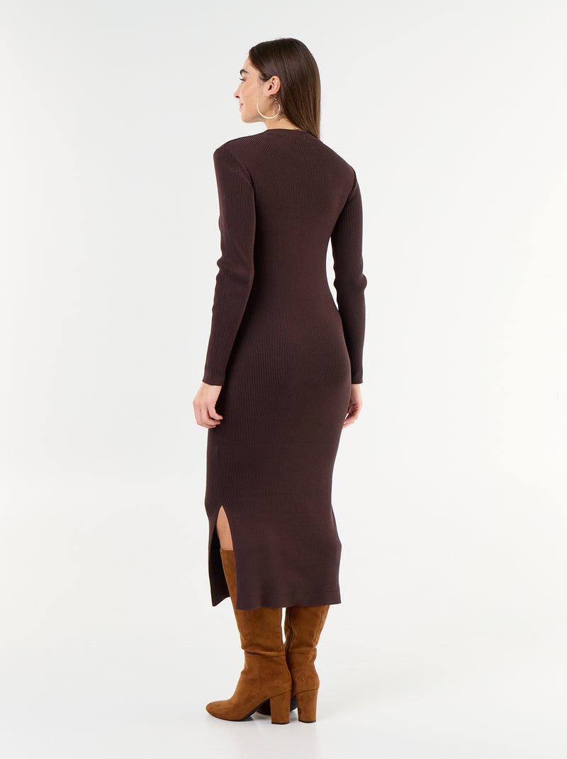 Abito lungo in maglia a costine Marrone - Kiabi