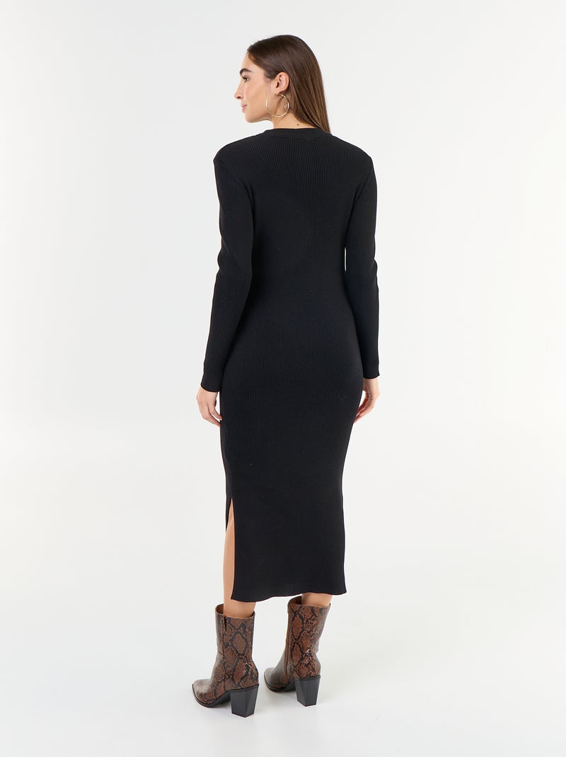 Abito lungo in maglia a costine Nero - Kiabi