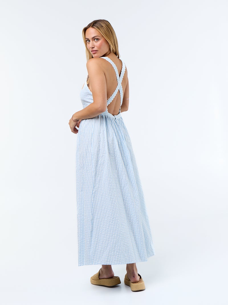 Abito lungo in maglia a nido d'ape con spalline incrociate Blu - Kiabi