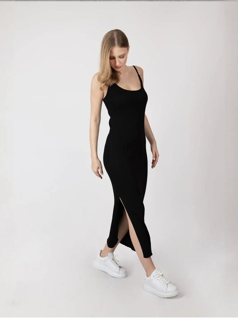 Abito lungo in maglia con scollo a barchetta e spalline sottili hiccup Nero - Kiabi
