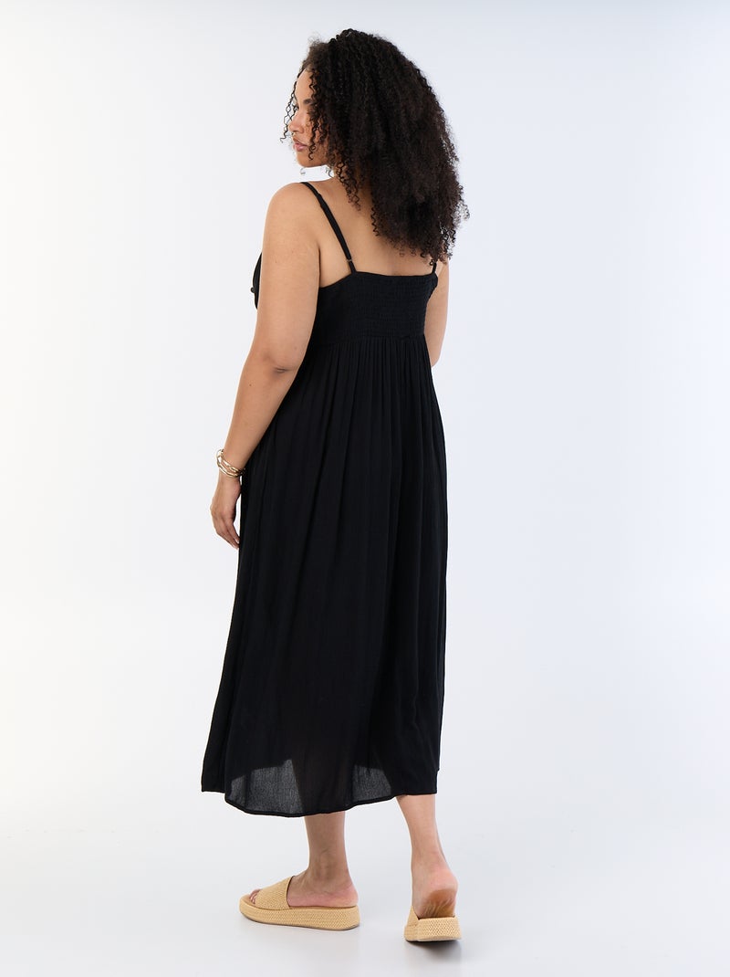 Abito lungo in maglia crêpe con spalline sottili Nero - Kiabi