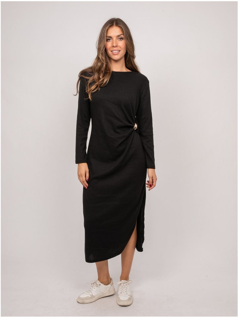 Abito lungo in maglia morbida drappeggiato ilarisse Nero - Kiabi