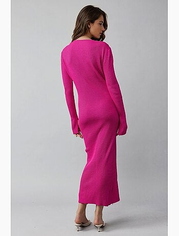 Abito lungo in maglia testurizzata con scollo a v e spacco my fashion