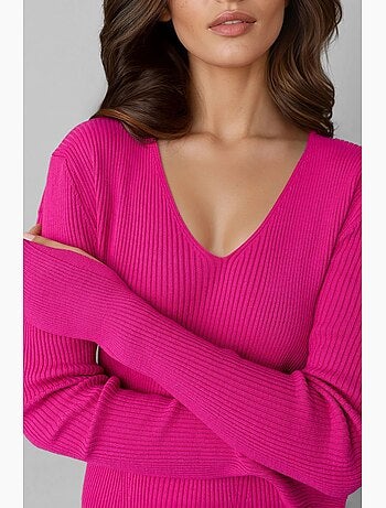 Abito lungo in maglia testurizzata con scollo a v e spacco my fashion