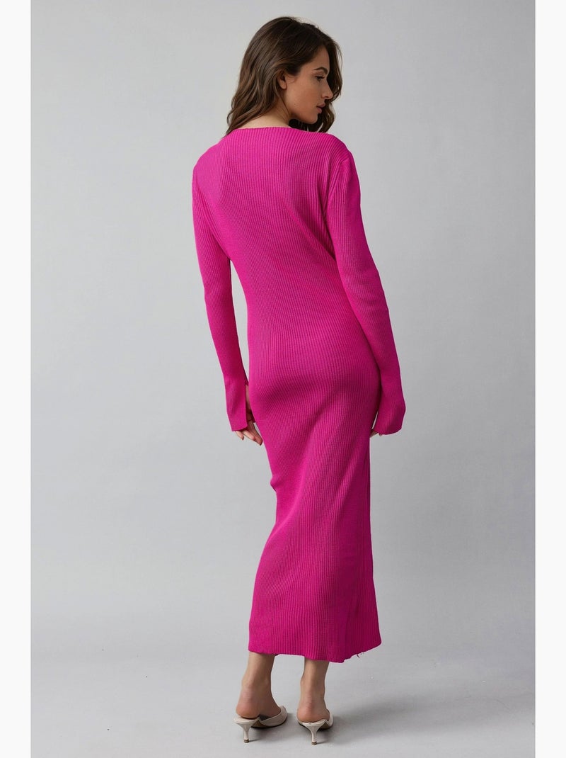 Abito lungo in maglia testurizzata con scollo a v e spacco my fashion Magenta - Kiabi