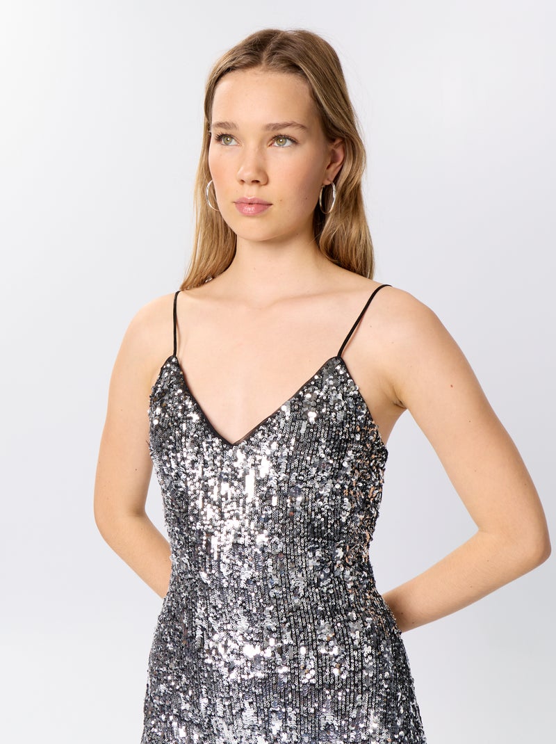 Abito lungo in paillettes Grigio - Kiabi