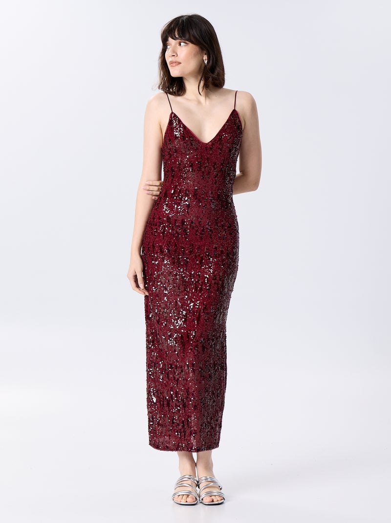 Abito lungo in paillettes Rosso - Kiabi
