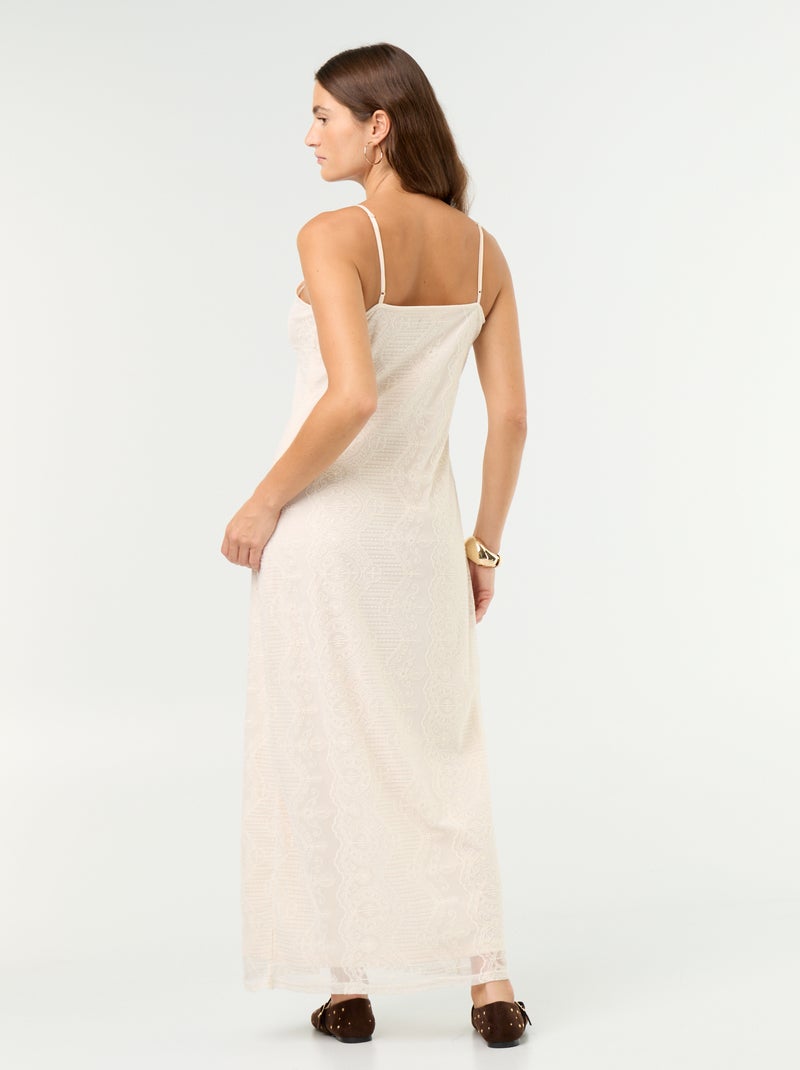 Abito lungo in pizzo con bretelline sottili Beige - Kiabi