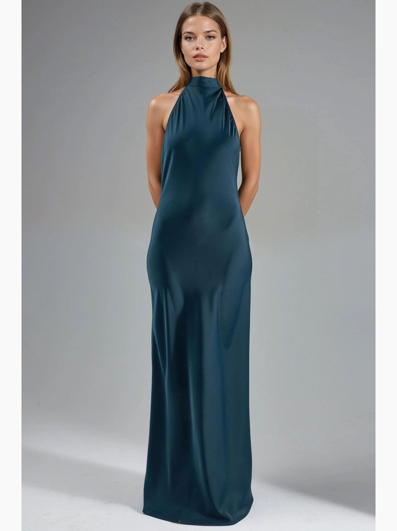 Abito lungo in raso con scollo all'americana hiccup Verde scuro - Kiabi