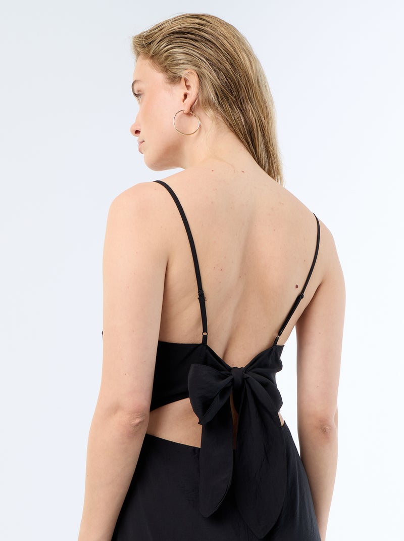 Abito lungo in raso con spalline sottili Nero - Kiabi