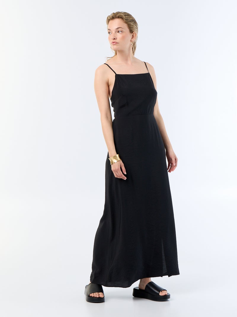 Abito lungo in raso con spalline sottili Nero - Kiabi