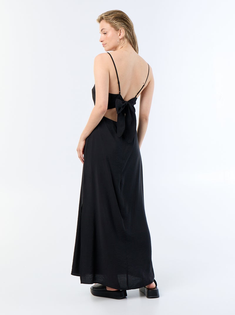 Abito lungo in raso con spalline sottili Nero - Kiabi