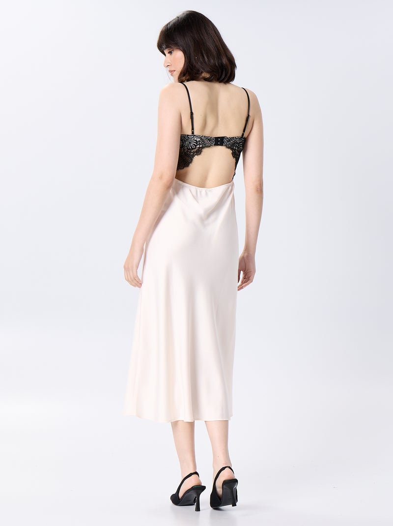 Abito lungo in raso e pizzo Beige - Kiabi