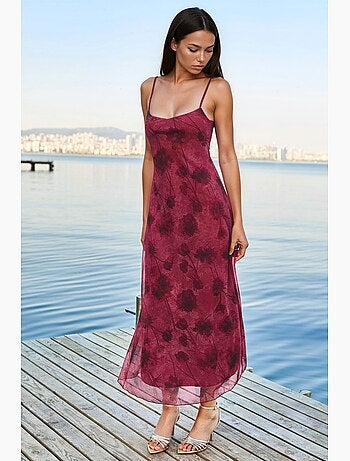 Abito lungo in tulle floreale con spalline hiccup