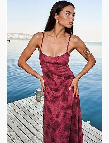Abito lungo in tulle floreale con spalline hiccup