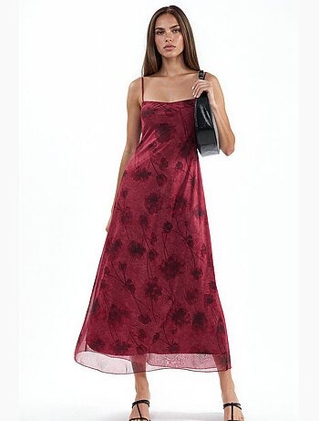 Abito lungo in tulle floreale con spalline hiccup