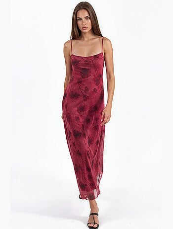 Abito lungo in tulle floreale con spalline hiccup