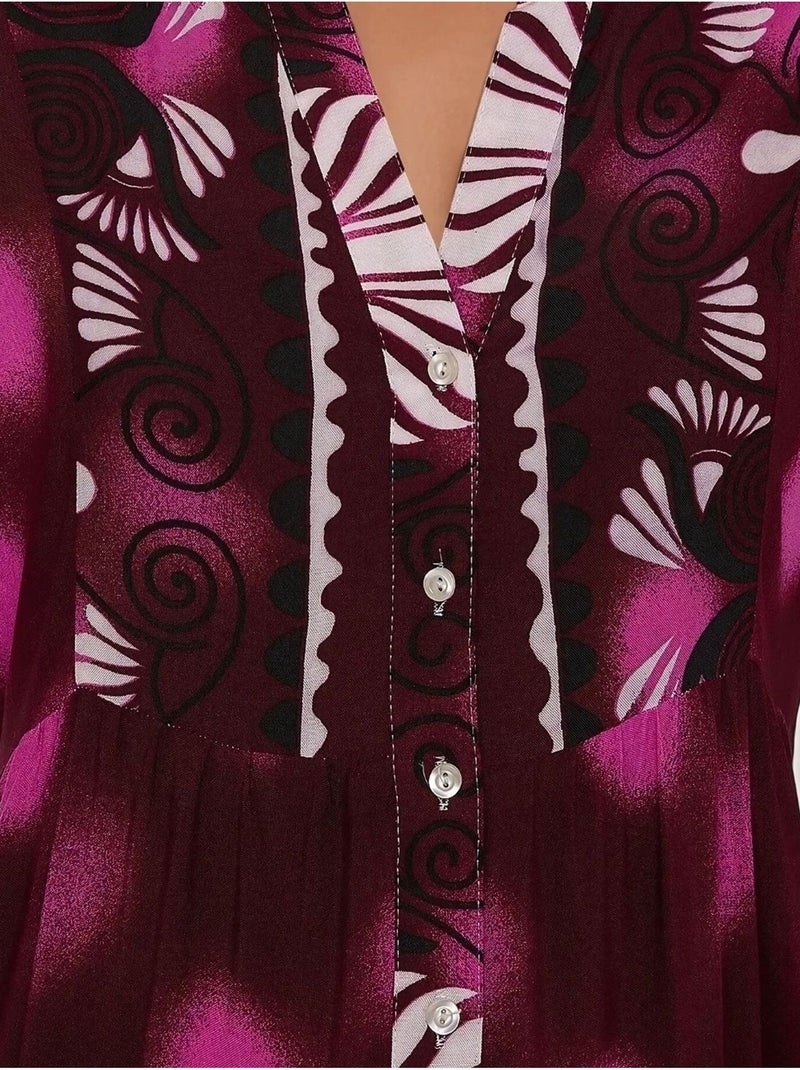 Abito lungo in viscosa a maniche lunghe stampato hiccup Magenta - Kiabi