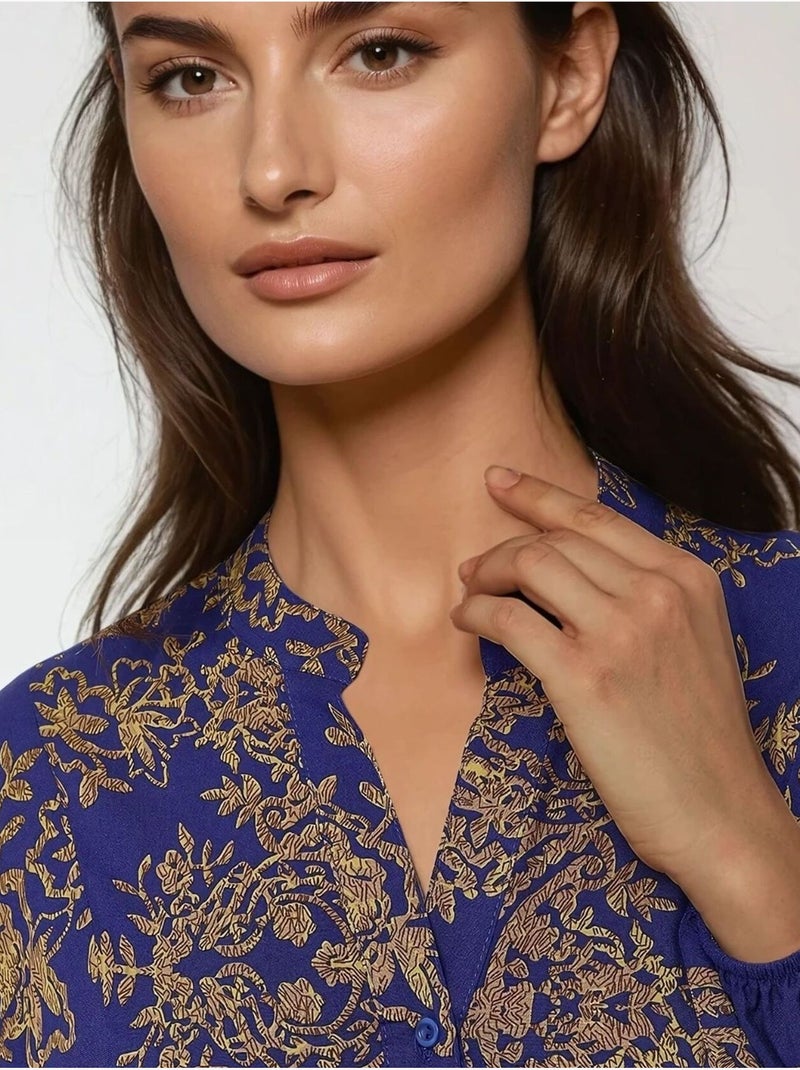 Abito lungo in viscosa stampato con colletto a camicia hiccup Blu elettrico - Kiabi