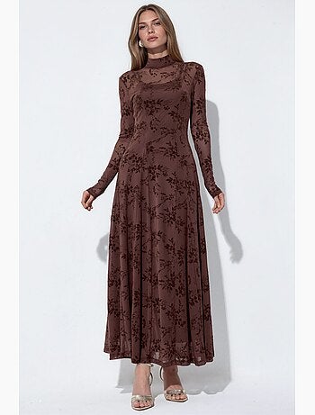 Abito lungo maxi a fiori con mezzo dolcevita hiccup