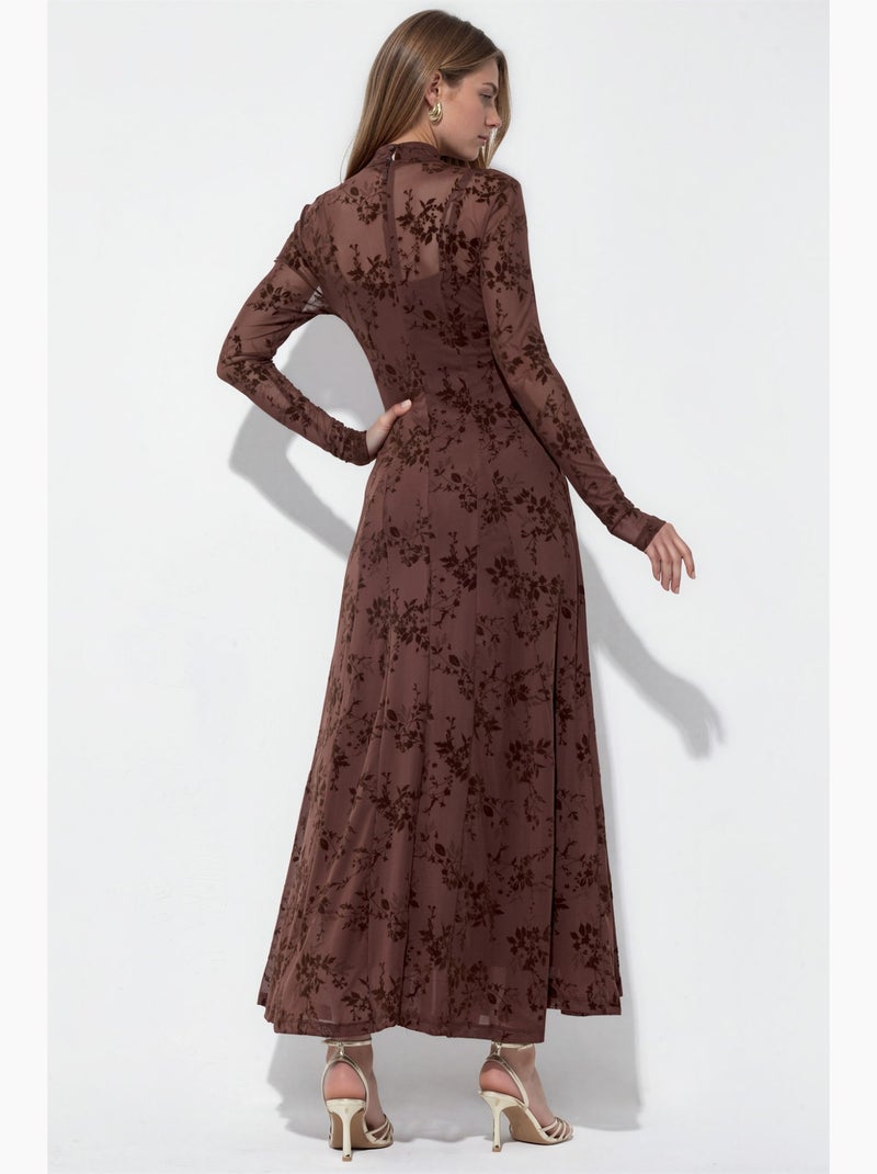 Abito lungo maxi a fiori con mezzo dolcevita hiccup Marrone cioccolato - Kiabi