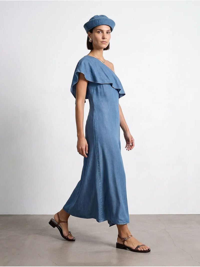 Abito lungo maxi asimmetrico monomanica dilvin Blu - Kiabi