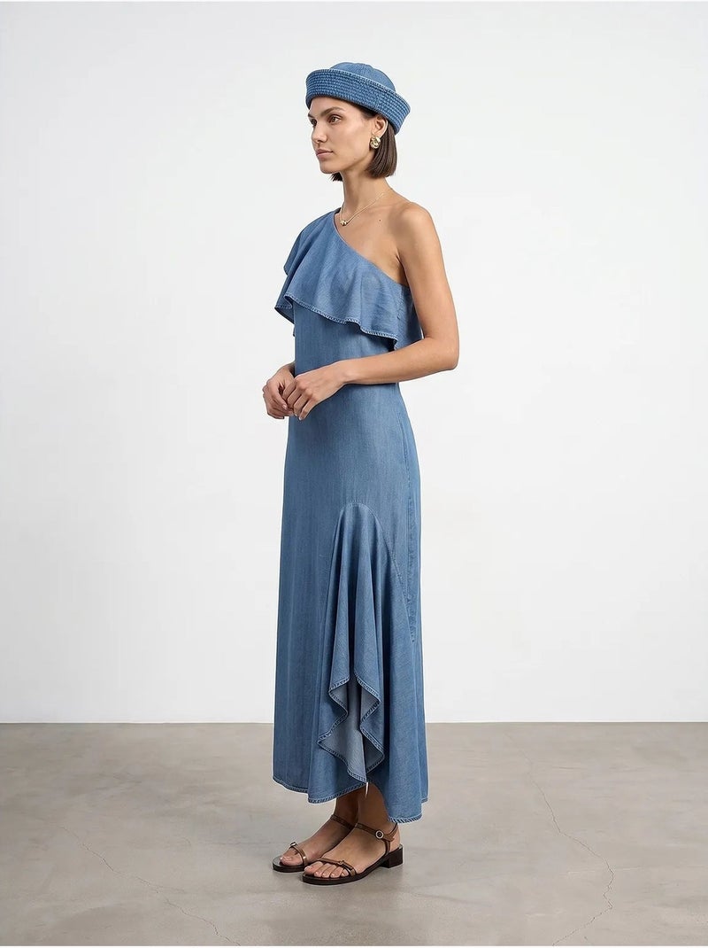 Abito lungo maxi asimmetrico monomanica dilvin Blu - Kiabi