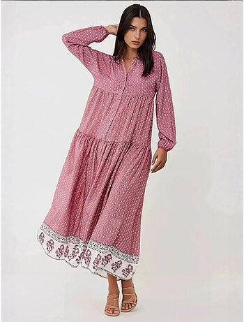 Abito lungo maxi con scollo a v stampato hiccup