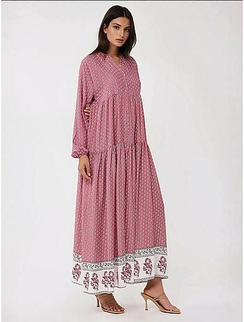 Abito lungo maxi con scollo a v stampato hiccup