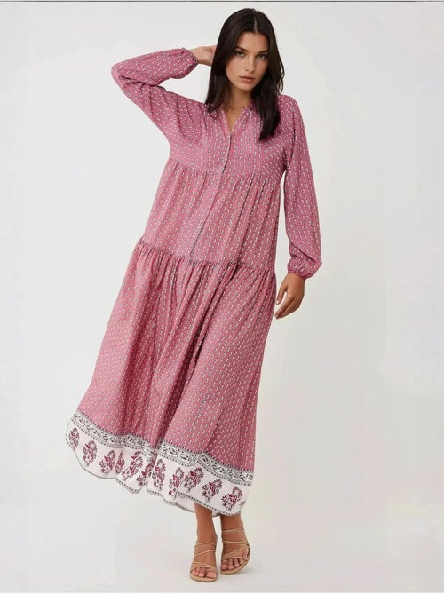 Abito lungo maxi con scollo a v stampato hiccup - Kiabi Abito lungo maxi con scollo a v stampato hiccup - Kiabi