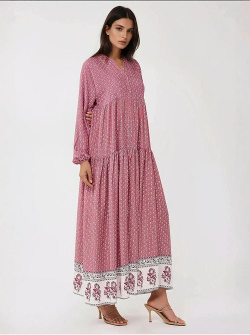 Abito lungo maxi con scollo a v stampato hiccup - Kiabi Abito lungo maxi con scollo a v stampato hiccup - Kiabi