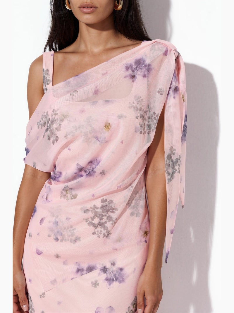Abito lungo maxi floreale con colletto asimmetrico hiccup Rosa antico - Kiabi
