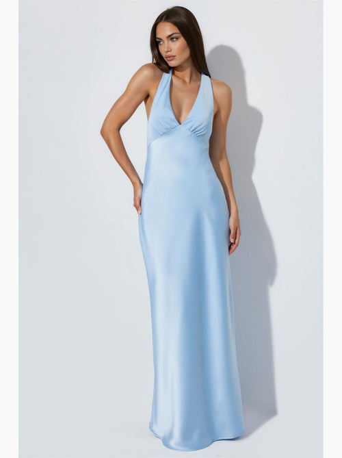 Abito lungo maxi in raso con scollo a v e allacciatura al collo hiccup - Kiabi