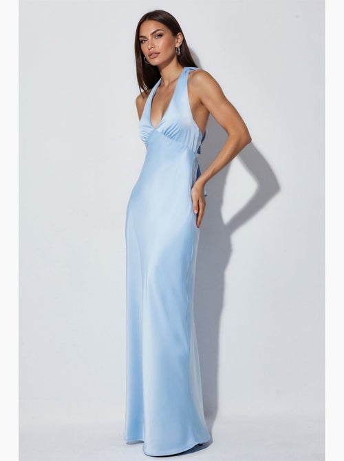 Abito lungo maxi in raso con scollo a v e allacciatura al collo hiccup - Kiabi