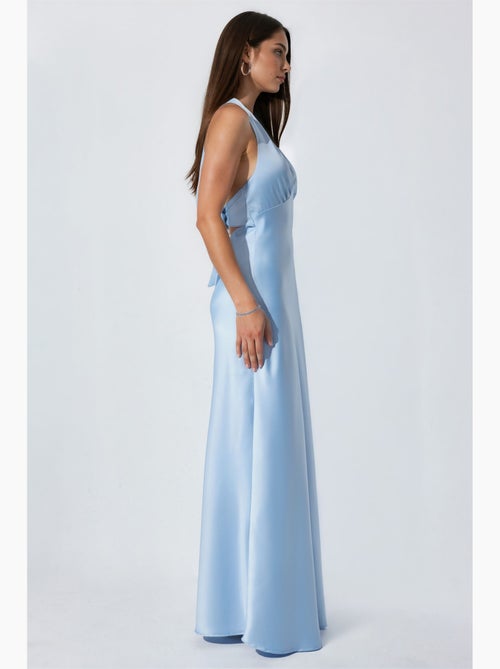 Abito lungo maxi in raso con scollo a v e allacciatura al collo hiccup - Kiabi