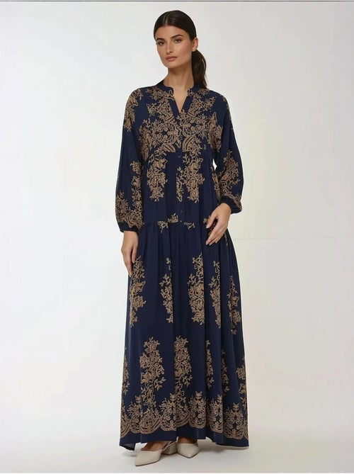Abito lungo maxi in viscosa stampata a maniche lunghe hiccup - Kiabi Abito lungo maxi in viscosa stampata a maniche lunghe hiccup - Kiabi
