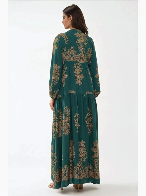 Abito lungo maxi in viscosa stampata a maniche lunghe hiccup - Kiabi Abito lungo maxi in viscosa stampata a maniche lunghe hiccup - Kiabi
